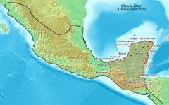 Красным выделена граница культуры майя. Изображение с сайта wikimedia.org