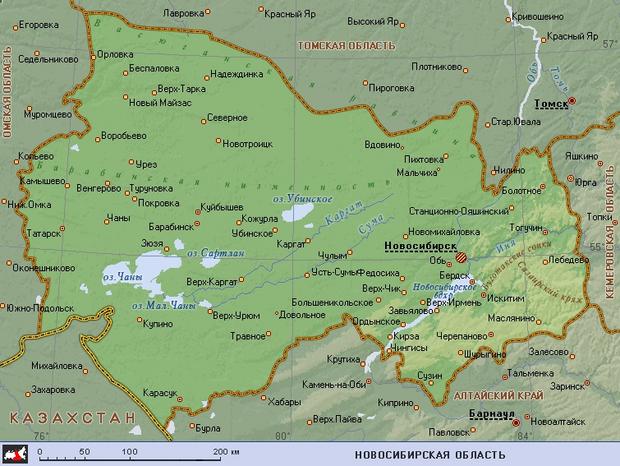 Новосибирская область (географическая карта)