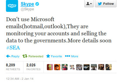 Скриншот взломанного Твиттера компании Skype