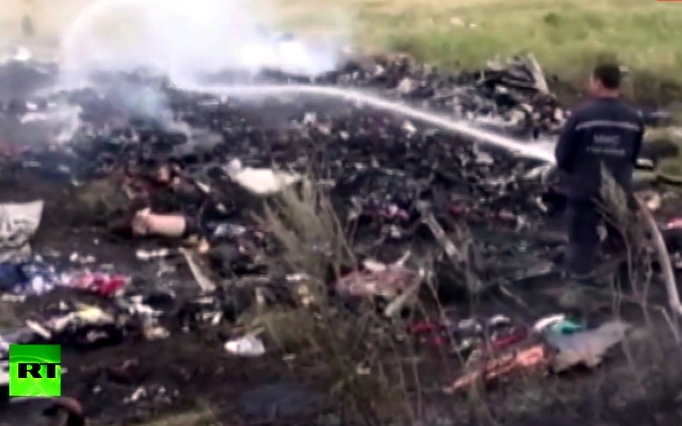 Место крушения Boeing 777 в Донецкой области. Кадр телеканала Russia Today